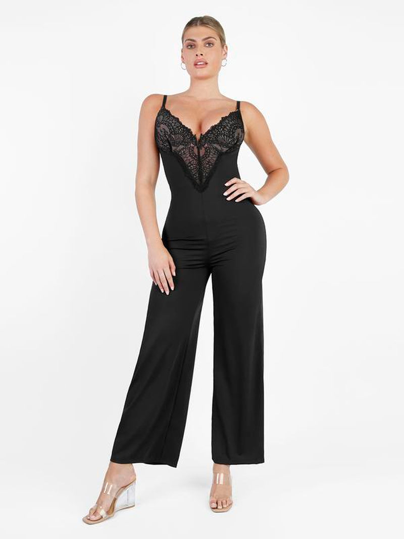 Popilush Lace Built-In Shapewear Set Deep V-Neck Maxi Dress or Wide Leg Jumpsuit Tummy Control Cocktail Party#Tiktokshopbacktoschool